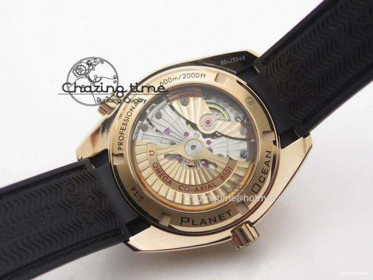 0418 Planet Ocean Professional Rose Gold Liquid Metal V6F 42mm On Black Rubber Strap A Vibrant 8266